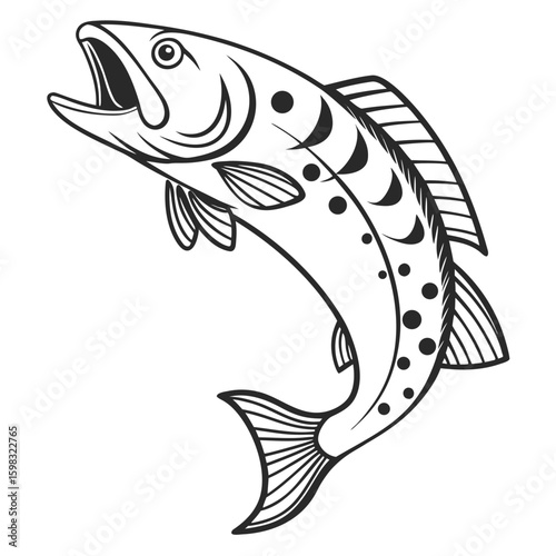 Monochrome Vintage Marlin Illustration Leaping Fish Design