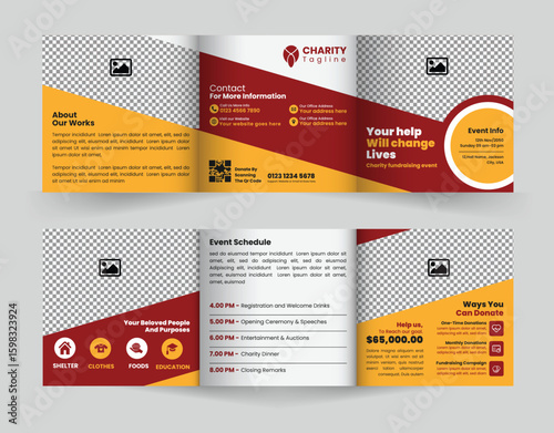 Modern square trifold brochure template is ideal for promoting charity events, raising funds, and fostering community involvement in your cause