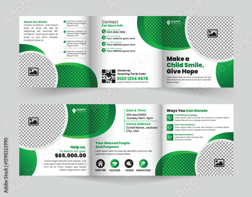 Modern square trifold brochure template is ideal for promoting charity events, raising funds, and fostering community involvement in your cause