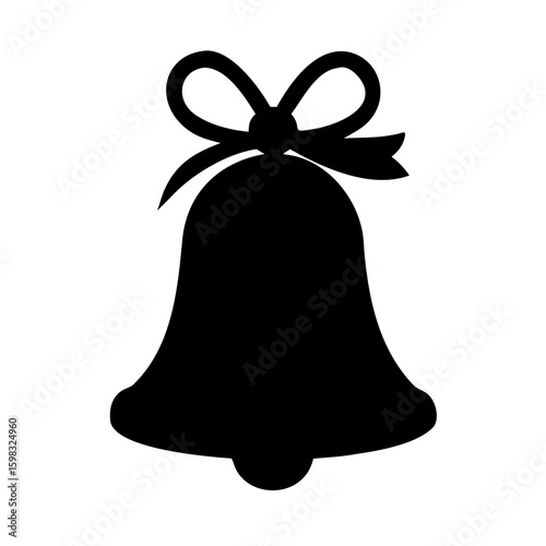 Simple black bell silhouette with ribbon design for celebration or announcement