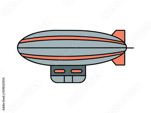 Air Blimp Line Art Illustration Vintage Dirigible Design in Black and White
