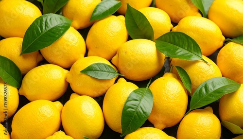 Fresh lemons with leaves