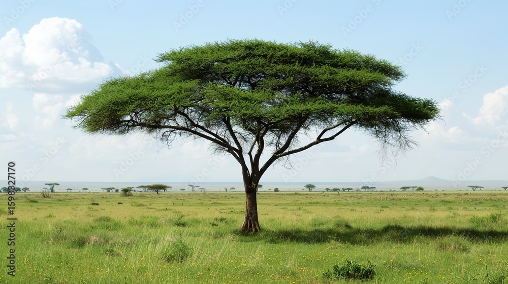 Obraz premium Majestic Acacia Tree Collection: Stunning Visuals of Thorny Branches, Fluffy Yellow Blooms, and Graceful Silhouettes Against Savanna Skies, Ideal for Wildlife Documentaries, African Safari Campaigns