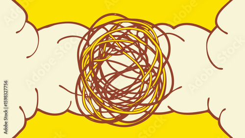 An abstract illustration of chaotic lines against a vibrant yellow background, evoking a sense of creativity and energy.