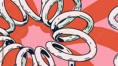 Colorful abstract design featuring intertwined rings with a bold background, conveying a playful and vibrant mood.