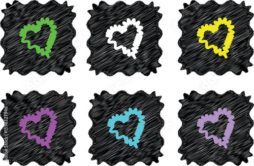 Expressive and Playful Valentine's Day Vector Featuring Color-Splashed Heart Stamp and Freestyle Painted Scribed Black Frame Banner on White Backdrop

