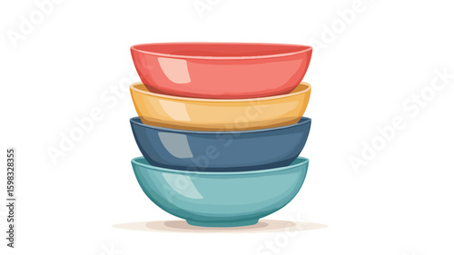Vibrant Colorful Ceramic Bowls Stacked in a Simple Flat Vector