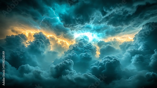 Powerful storm clouds filled with vibrant lightning.