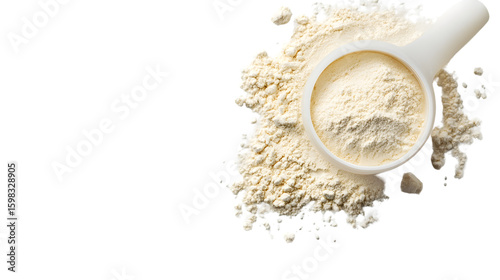 Top View Whey Protein Powder Scoop White Background