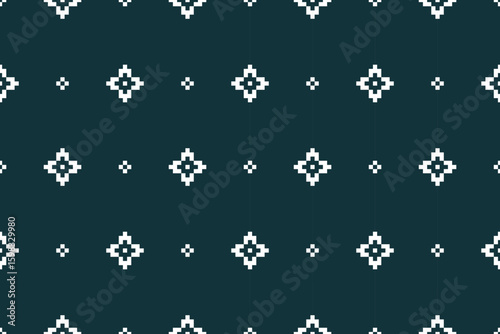 A seamless pixel art pattern inspired by traditional ethnic textiles. Featuring geometric motifs and intricate symmetrical designs, perfect for fashion, fabric prints, digital backgrounds, and decorat