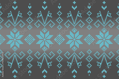A seamless pixel art pattern inspired by traditional ethnic textiles. Featuring geometric motifs and intricate symmetrical designs, perfect for fashion, fabric prints, digital backgrounds, and decorat