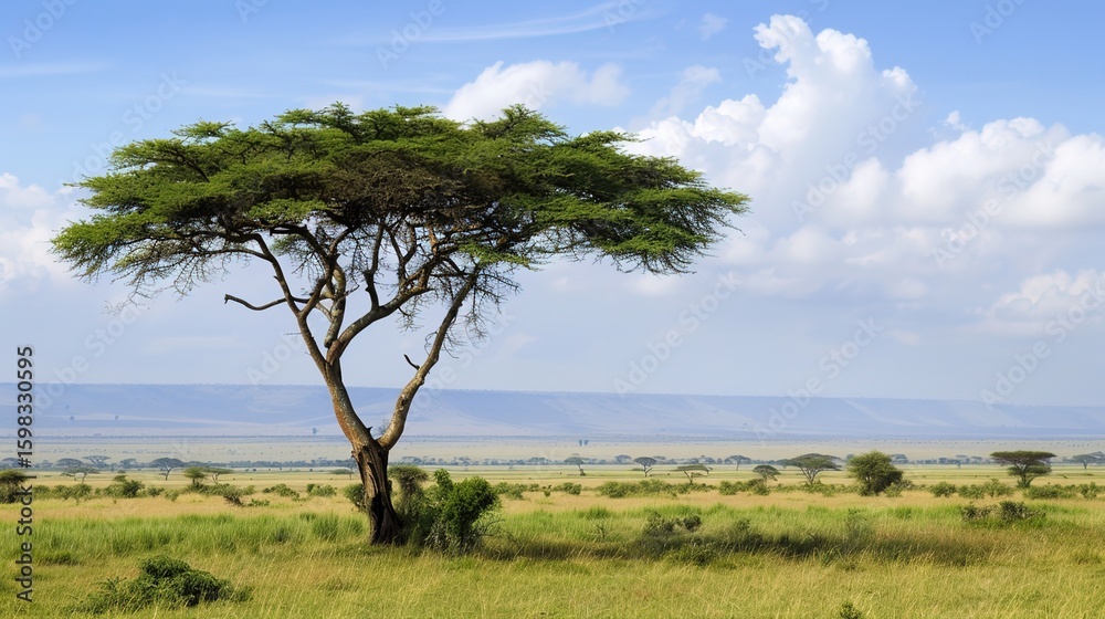 Obraz premium Majestic Acacia Tree Collection: Stunning Visuals of Thorny Branches, Fluffy Yellow Blooms, and Graceful Silhouettes Against Savanna Skies, Ideal for Wildlife Documentaries, African Safari Campaigns