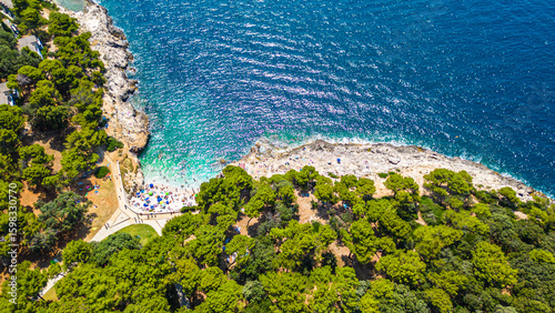 Aerial view of Verudela Peninsula near Pula, Croatia – Grand Hotel Brioni, Hawaii Beach, Verudela Canyon and scenic Adriatic coastline