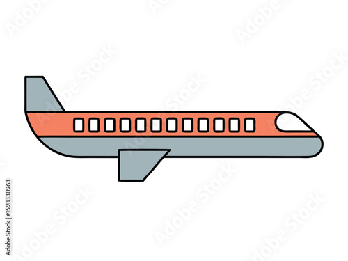 Long Passenger Airplane Vector Illustration with Windows in a Simple Style