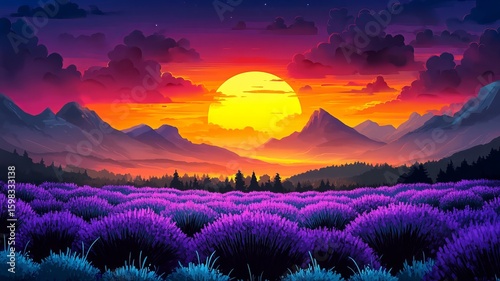 Sunset Nature Illustration Watercolour Drawing