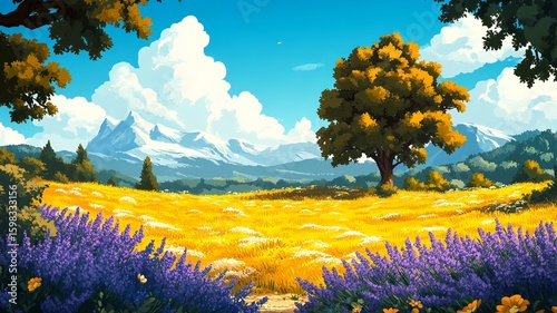 Meadow Nature Illustration Watercolour Drawing