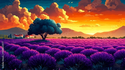 Sunset Nature Illustration Watercolour Drawing