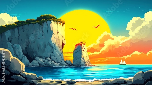 Seacoast Nature Illustration Watercolour Drawing