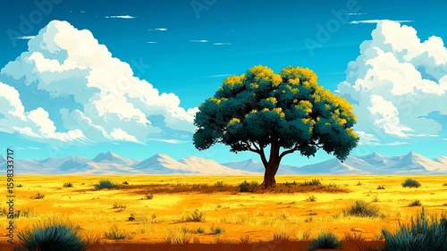 Desert Tree Illustration Watercolour Drawing
