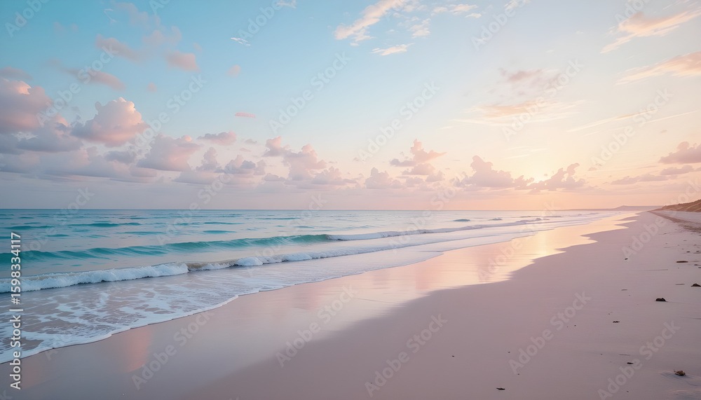 Obraz premium Tranquil Beach Sunset with Pink and Blue Sky Reflections