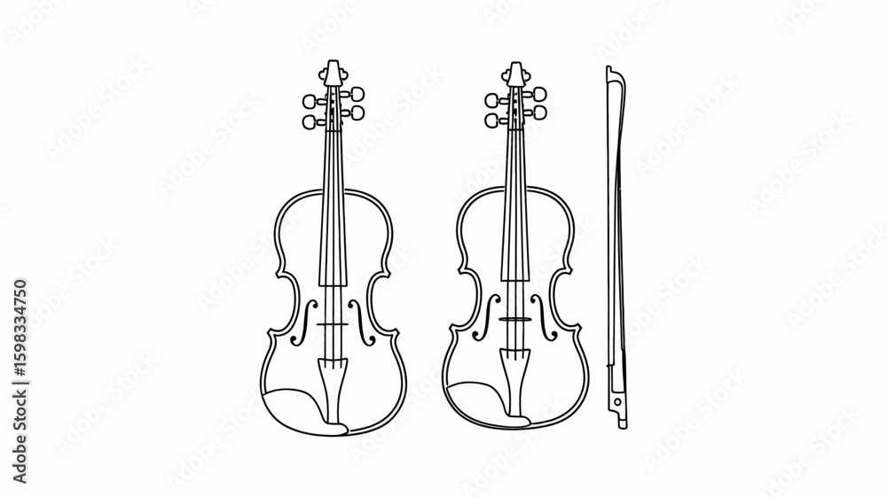 Fototapeta premium Elegant Violin Illustration Featuring Musical Instruments and a Bow Classic Vintage Design Perfect for Music Lovers and Educators