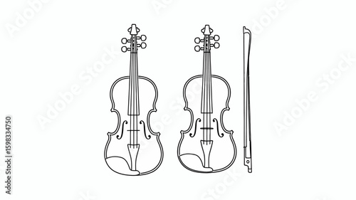 Elegant Violin Illustration Featuring Musical Instruments and a Bow Classic Vintage Design Perfect for Music Lovers and Educators