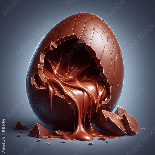 Chocolate easter egg with chocolate splashes