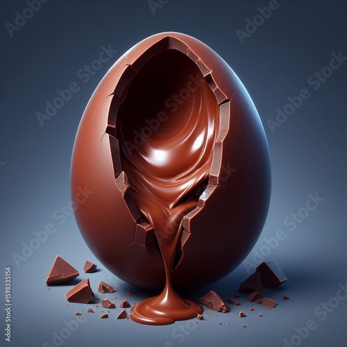 Chocolate easter egg with chocolate splashes