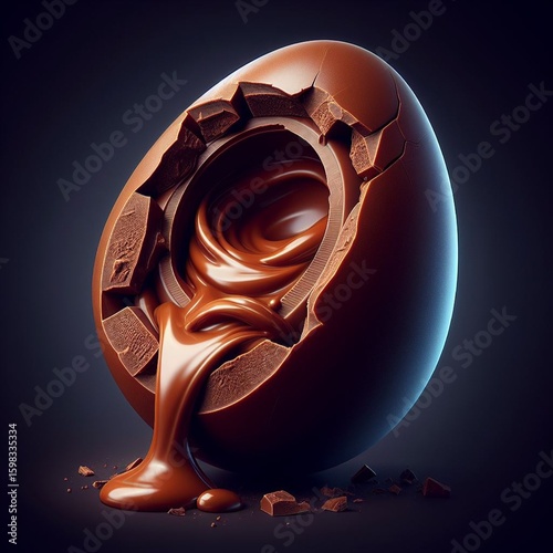 Chocolate easter egg with chocolate splashes