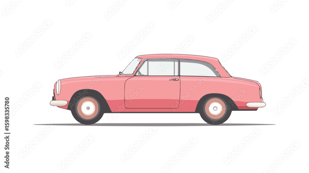 Obraz premium Vintage Pink Car Illustration for Retro Design Projects