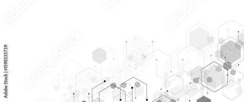 Vector Illustration of Hexagons Pattern,Geometric white and gray banner design with hexagons.