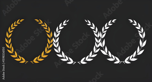 Award wreath, Laurel crown, Champion wreath, Wreath icon, Ancient Greece symbol, Roman laurel, Laurel branches, Laurel leaves, Wreath clipart, Glory symbol, Success wreath, Decorative laurel, Flat lau