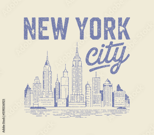 New York design studio t shirt print design. college text print. City back print for t shirt. Dumbo manhattans bridge view hand sketch print design. Sketch of New York, USA. Vintage graphics. 