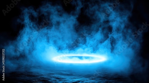 Mystical Blue Fog Circles Illuminated in Dark Background