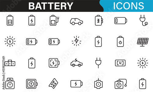 Icon collection showcasing various battery types and charging methods