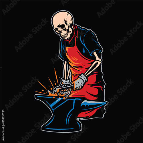 Skeleton Blacksmith Vector Illustration