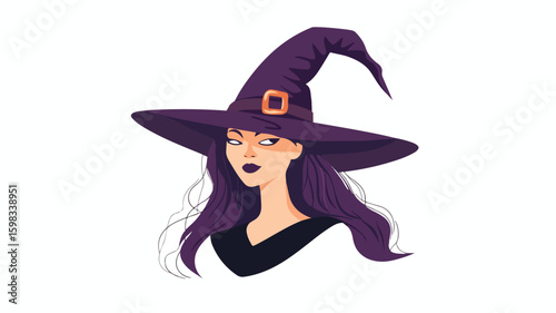 Elegant Witch with White Background Flat Vector Illustration