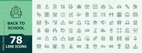 Back To School simple icon set. Minimalist icons collection. Graduation linear icon set. Contain linear sign class, book, school, science, education, student and more.