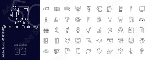 Refresher Training Line Editable Icons set. Vector illustration in modern thin line style of Refresher Training icons: training, achievement, course, etc
