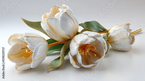 Ornamental White Tulips With Gold Accents