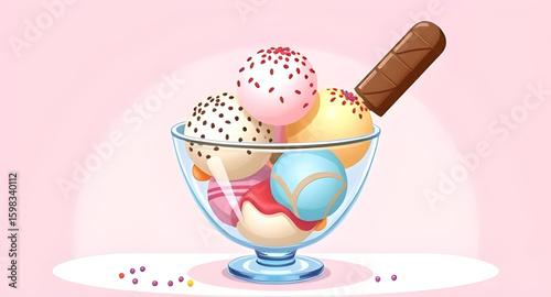 creamy dessert bowl, ice cream cup, cold dessert bowl, ice cream flat design, ice cream with fruits, ice cream with chocolate, ice cream with syrup, ice cream with wafer, ice cream with cherry, ice cr