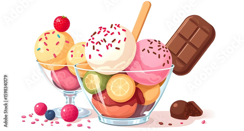 ice cream bowl vector, ice cream dessert, bowl of ice cream, ice cream scoops, ice cream sundae, ice cream with toppings, ice cream cartoon, ice cream illustration, ice cream icon, creamy dessert bowl