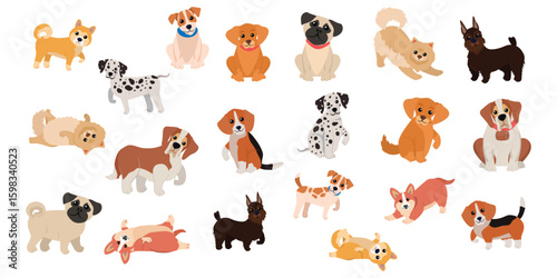Cute Various Dog Breeds With Playful Poses Illustration Collection