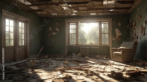 abandoned building interior , destoried badly 
