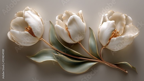 Three Elegant White Tulips Brooch