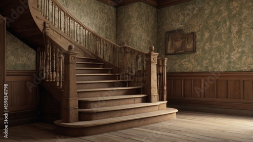 old wooden staircase in an old abandon house
