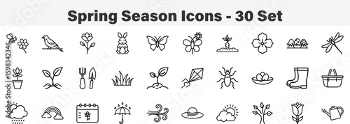 Spring Season and Nature in Bloom Icon Set