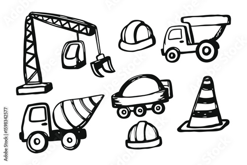 Construction Doodle: A whimsical sketch of construction elements, each stroke capturing the raw essence of industry. The tools and equipment come alive, set against a clean backdrop of possibility.