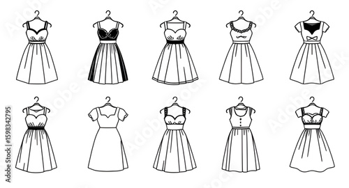 fashionable women outfits, chic women dress vector, clothing icons women, boutique dress vector, apparel vector set, fashion illustration vector, design template dress, dress mannequin vector, stylish