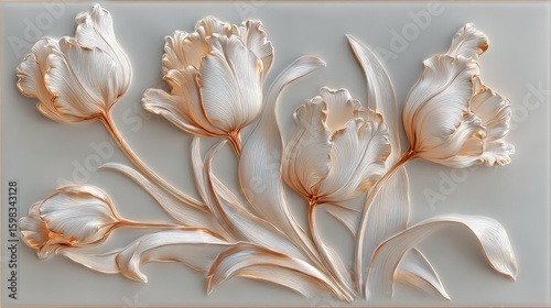 Ornamental Beige Tulips In Relief